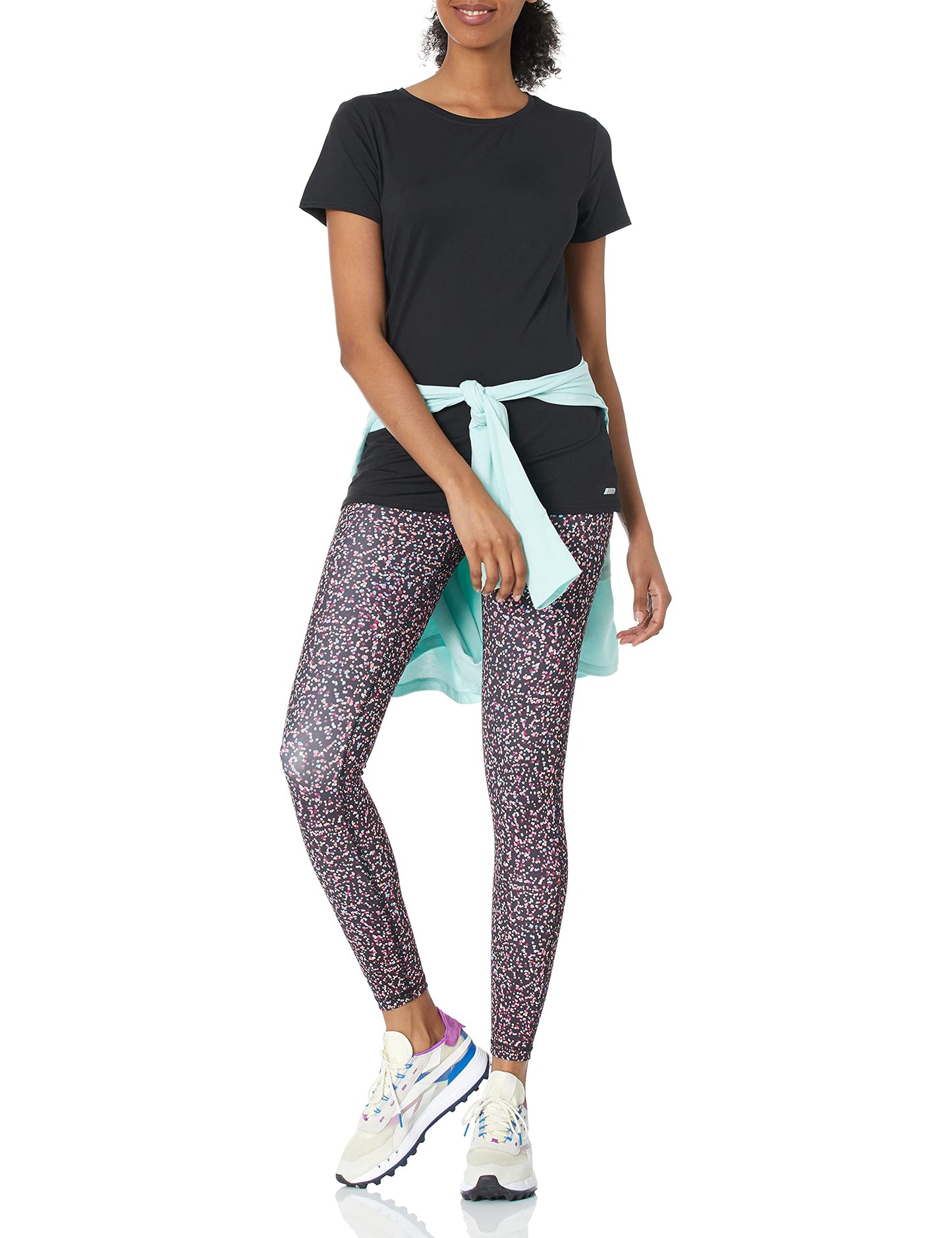 Amazon Essentials Women's Active Quick Dry Tech Stretch Short-Sleeve Crewneck T-Shirt (Available in Plus Size), Pack of 2, Black/Dark Grey Space Dye, Medium