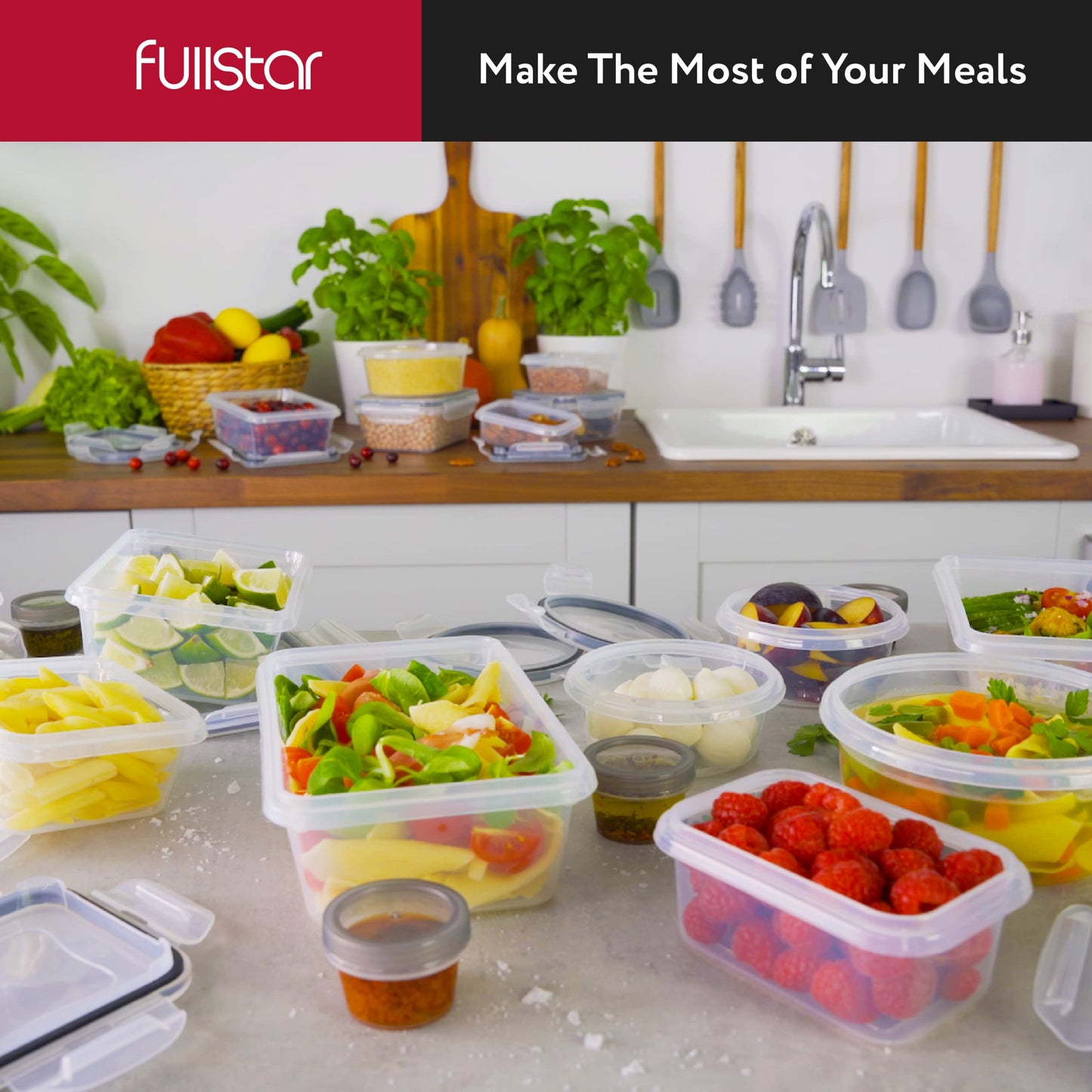 fullstar 50-Piece Plastic Food Storage Containers with Lids (24 Containers & 24 Lids) - Leakproof, BPA-Free, Meal Prep Containers, Reusable Lunch Storage Set for Kitchen Organization (Pack of 50)