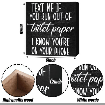 Jetec 2 Pieces Farmhouse Bathroom Signs Decor Wooden Box Sign Funny Bathroom Wall Art Rustic Wood Plaque Please Seat Yourself Decor for Home Restroom(Black)