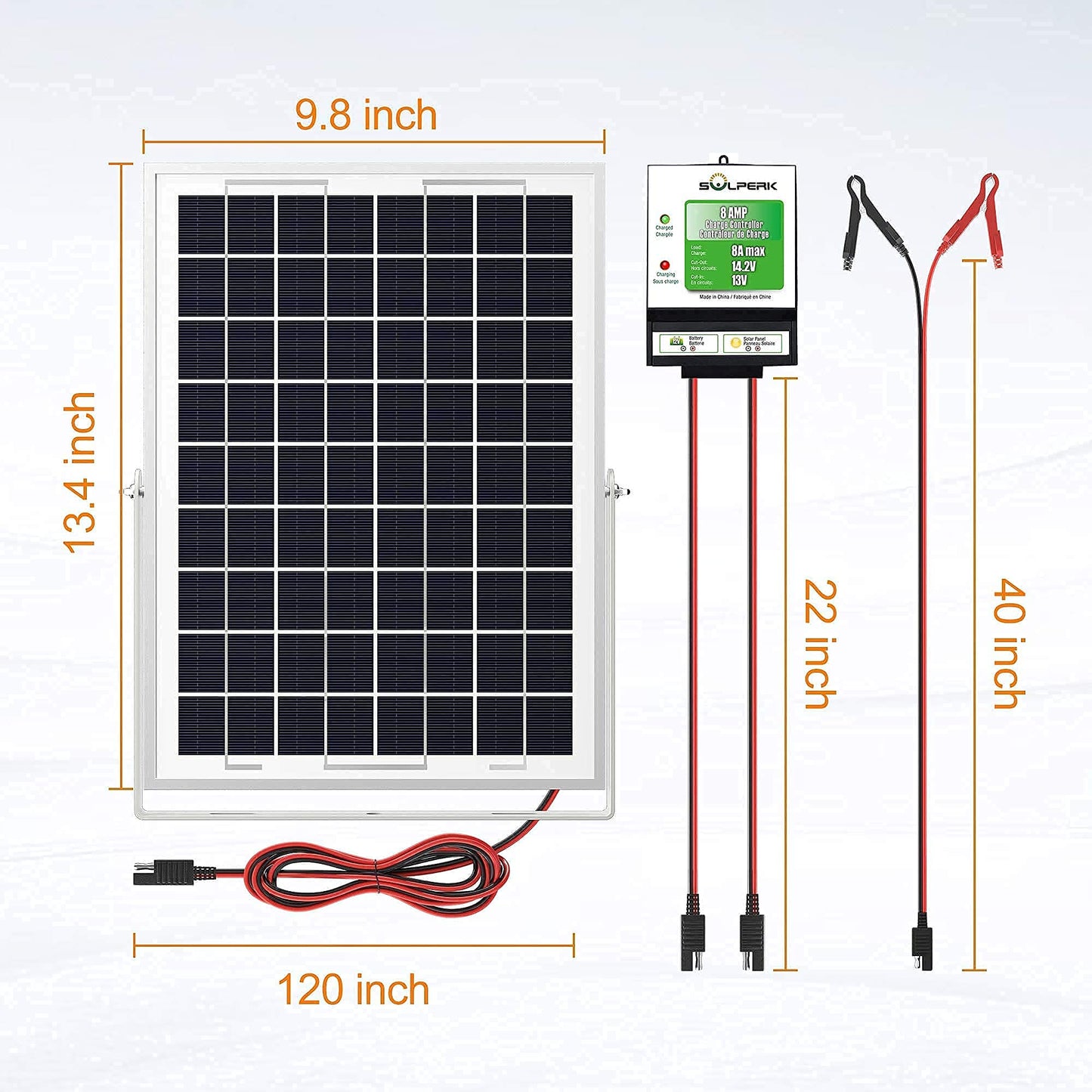 SOLPERK 10W Solar Panel，12V Solar Panel Charger Kit+8A Controller，Suitable for Automotive, Motorcycle, Boat, ATV, Marine, RV, Trailer, Powersports, Snowmobile etc. Various 12V Batteries. (10W Solar)