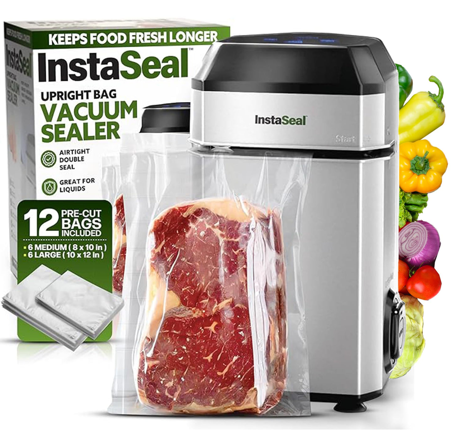 InstaSeal Food Vacuum Sealer Machine, Upright Food Saver Vacuum Sealer Machine Allows to Vacuum Seal Liquids, Food Sealer Vacuum Sealer for Food Saves & Keeps Food Fresh Longer As Seen on TV Products