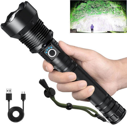 Rechargeable Flashlights 90,000 Lumens, Super Bright LED Flashlight High Lumens with USB Cable, 5 Modes Waterproof Flashlight Powerful Flash Light for Home Camping Hiking