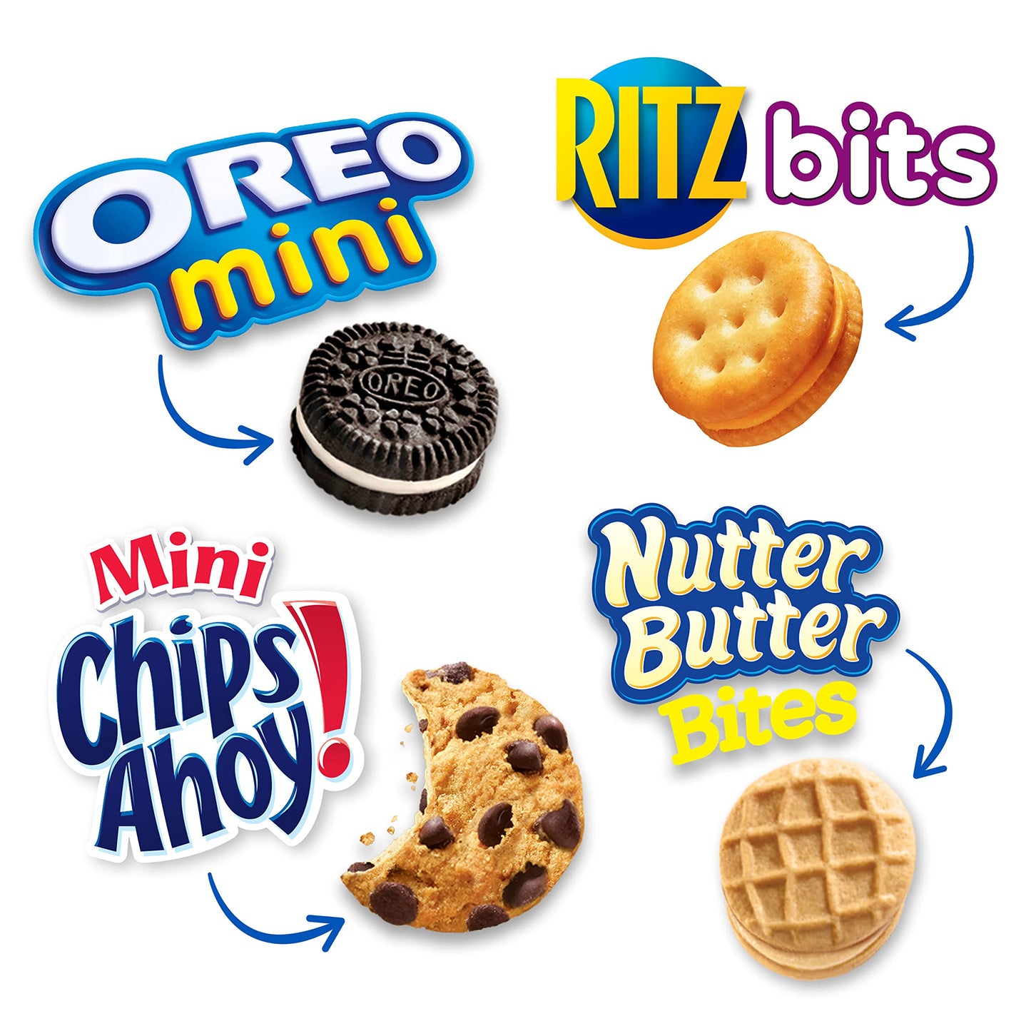OREO Mini Cookies, CHIPS AHOY! Mini Cookies, Nutter Butter Bites & RITZ Bits Cheese Crackers Variety Pack, 15 Big Bags