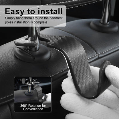 LivTee Car Purse Hook, 4 Pack Universal Auto Seat Headrest Hook Hangers Organizer for Coats, Umbrellas, Groceries - Carbon Fiber Black