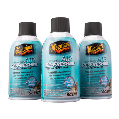 Meguiar's Whole Car Air Refresher, Odor Eliminator Spray Eliminates Strong Vehicle Odors, New Car Scent - Three 2 Oz Spray Bottles