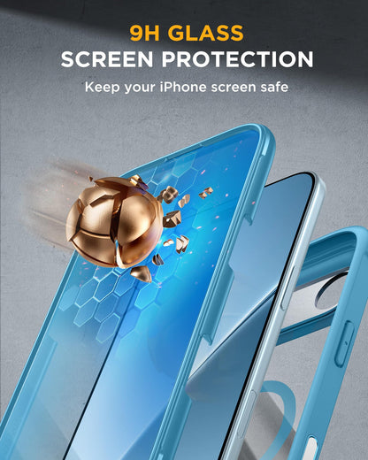 Miracase Magnetic for iPhone Air Case 6.5" [Compatible with MagSafe] Full-Body Phone Case with Built-in Glass Screen Protector & Camera Control,Drop Proof iPhone 17 Air Case Cover, Blue