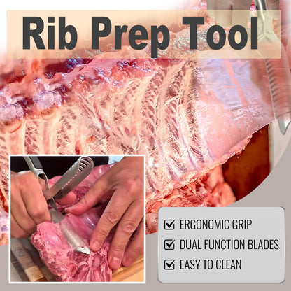 Rib Prep Tool Pro, Stainless Steel Rib Membrane Remover Tool, BBQ Rib Skinner, Ergonomic Design for Effortless BBQ Rib Preparation, Barbecue Enthusiasts & Chefs (1PC)