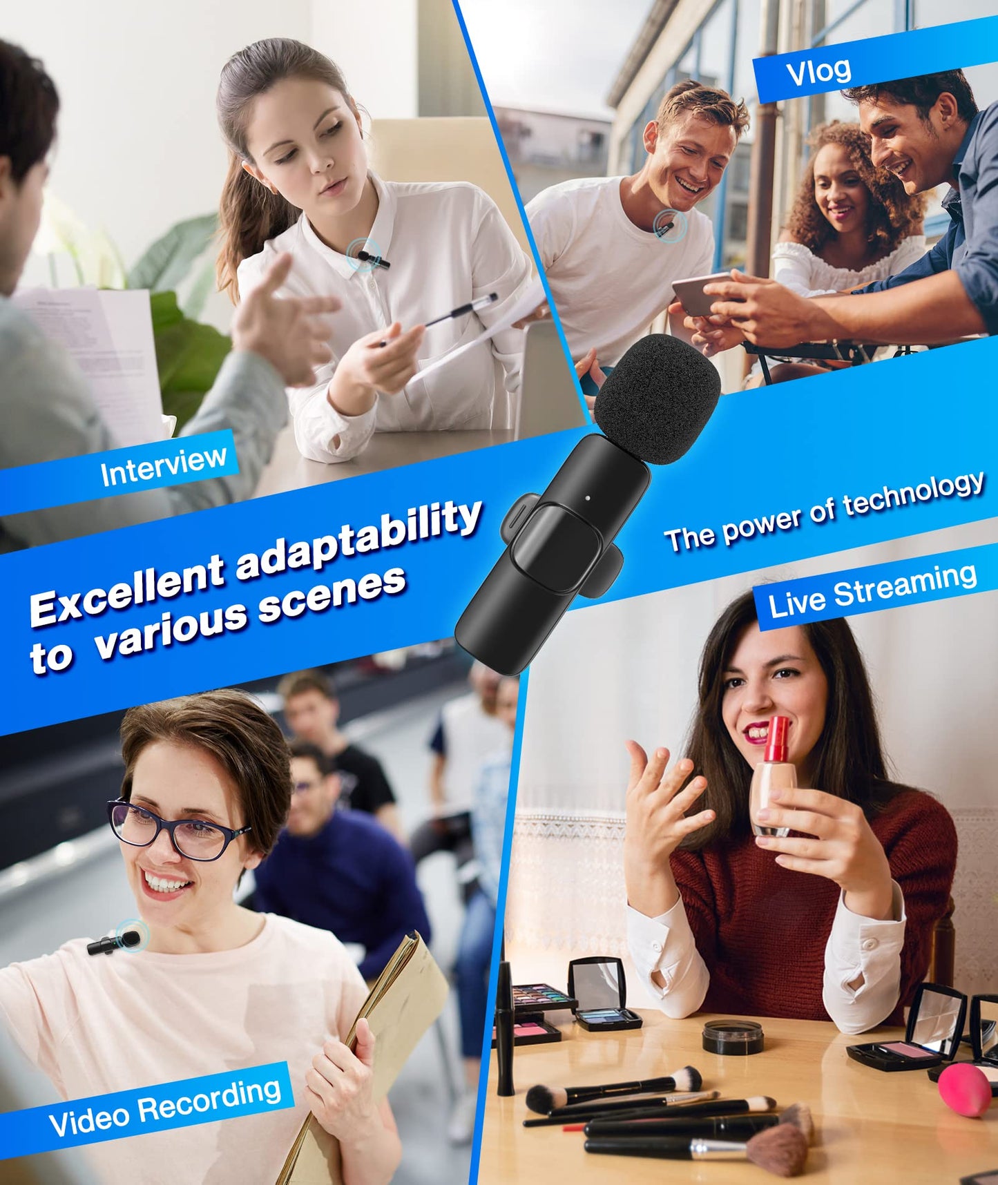 Gicorino Wireless Lavalier Microphone for Android/iPhone/Computer/Laptop, Wireless Mic for iPhone15 with Noise Reduction Chip, Mini Microphone for Recording Podcast YouTube, TikTok(2 Pack)