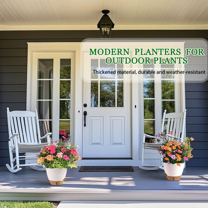 Fielda 8/10/12 Inch Self Watering Pots for Indoor/Outdoor Plants - Large Plastic Planter with Drainage Holes, Water Level Indicator & Deep Reservoir, Modern Decorative Flower Pots (White)