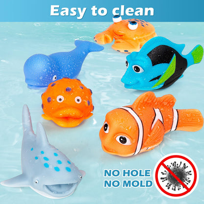 No Hole Mold Free Bath Toys for Toddlers 1-3, Water Toys for 6-12 Months Infants with Storage Bag, Baby Shark Toys for Pool, Bathtub, Beach, Shower, Tub, Kids Boys Girls Gifts