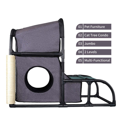 Goetland PVC Modern Cat Condo House Tree Medium Tower Bed Scratching Post Climber With Peek Hole and Dangling Ball for Kitty Indoors Dark Grey