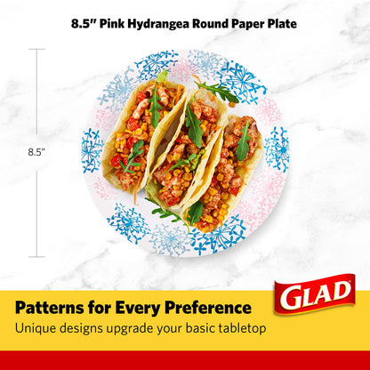 Glad Round Disposable Paper Plates for All Occasions | Soak Proof, Cut Proof, Microwaveable Heavy Duty Disposable Plates | 8.5" Diameter, 50 Count Bulk Paper Plates