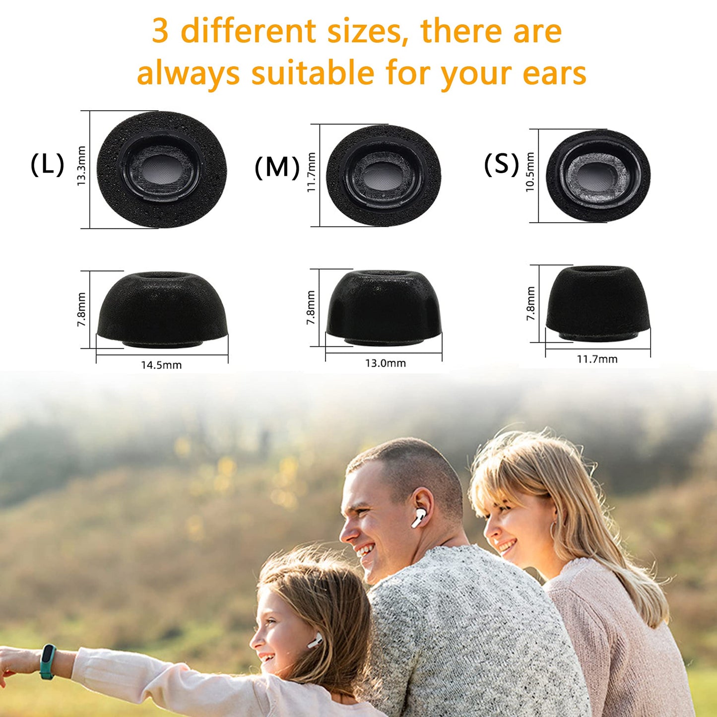 KASOTT Replacement Airpod Pro Ear Tip Premium Memory Foam Earbud Tips, Perfect Noise Reduction, Ultra-Comfort, Anti-Slip Eartips, Fit in The Charging Case (Sizes M, 3 Pairs), Black