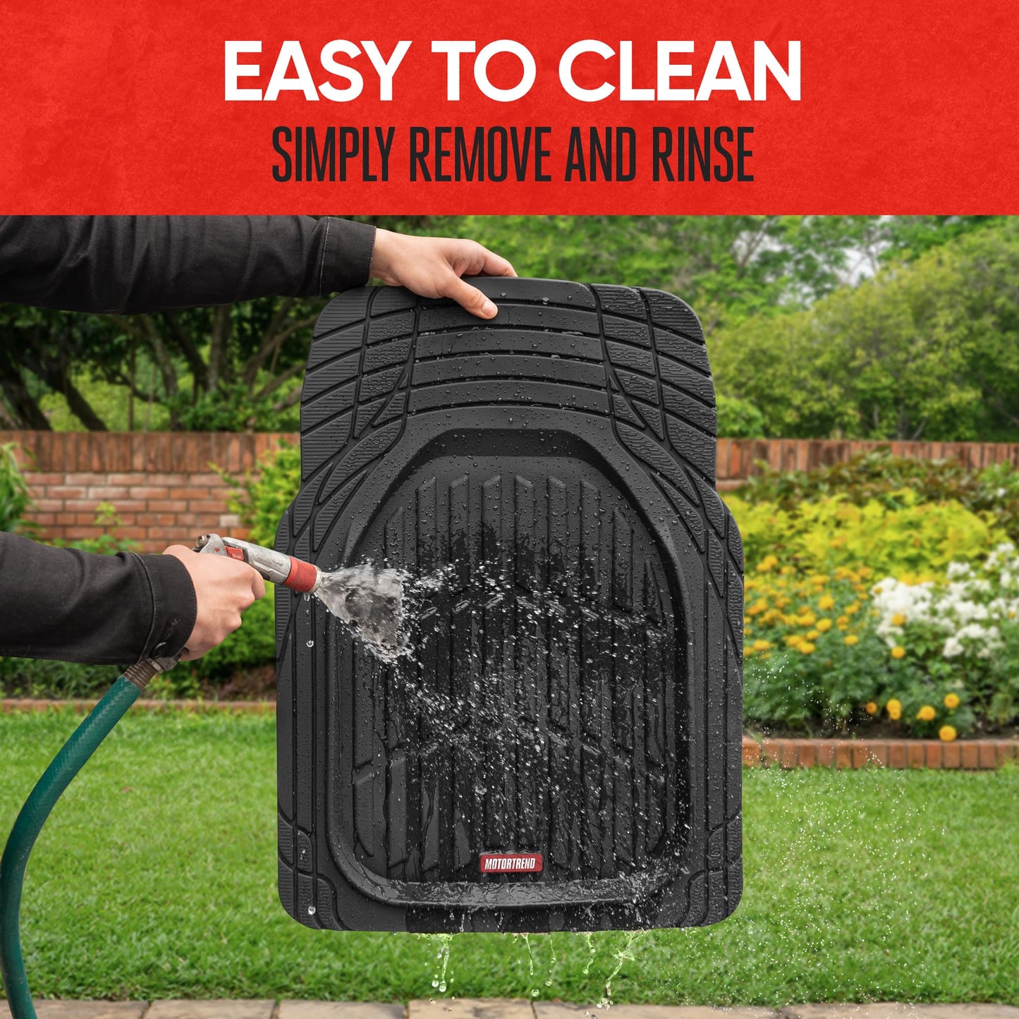 Motor Trend FlexTough Floor Mats for Cars, Black Deep Dish All-Weather Mats, Waterproof Trim-To Fit Automotive Floor Mats for Cars Trucks SUV, Universal Floor Liner Car Accessories