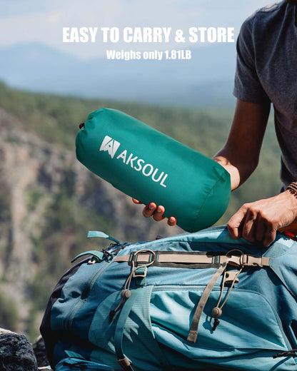 AKSOUL Camping Sleeping Pad with Pillow: Extra Thick 3.9 inch Ultralight Self Inflating Air Mat, Compact Lightweight Insulated Inflatable Sleep Mattress for Backpacking, Camp, Hiking, Tent