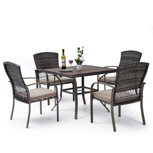 Pamapic Outdoor 5-Piece Patio Dining Set, Weather Resistant PE Rattan Table and Chairs, Comfortable Cushions, Easy Maintenance, 5 PCS, Beige