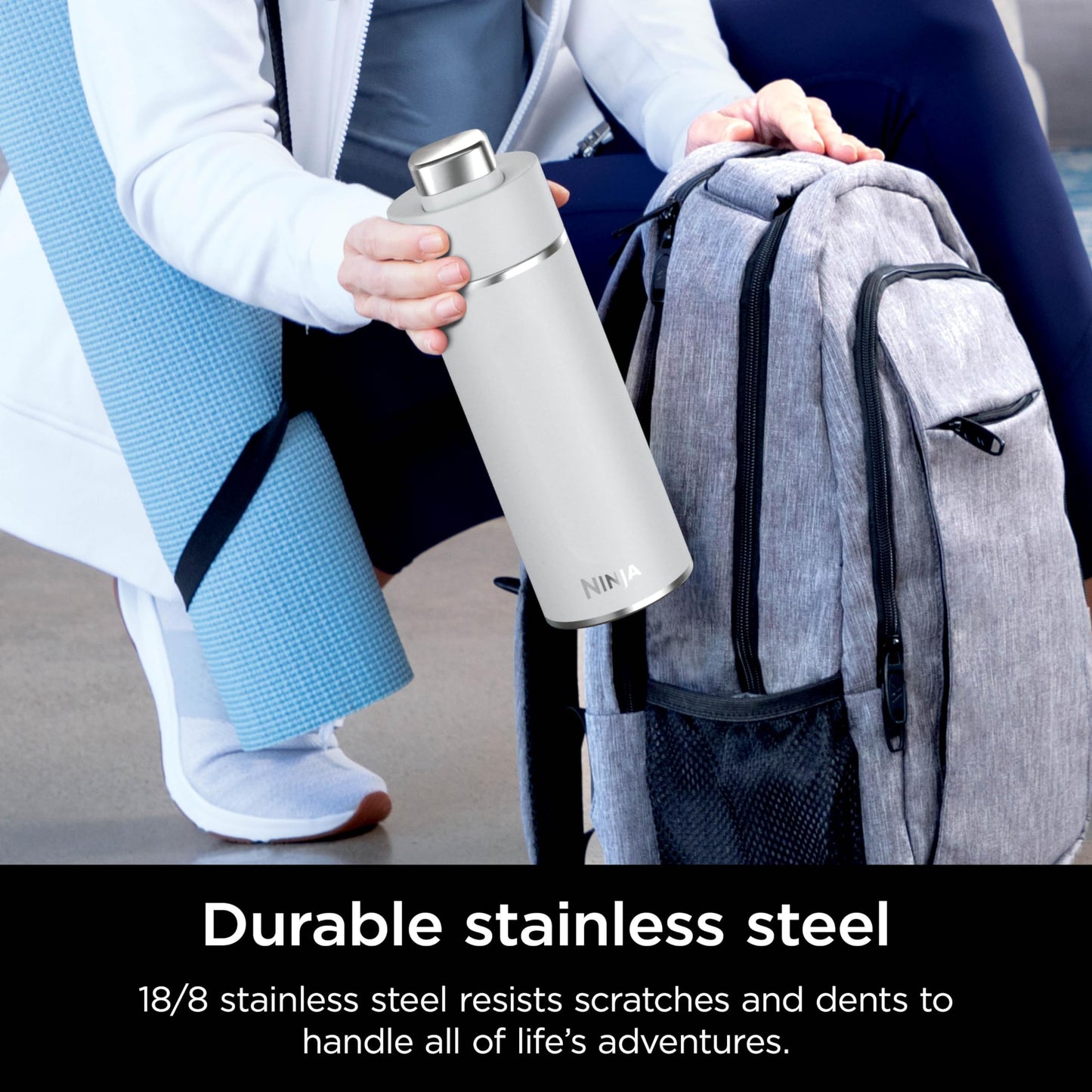 Ninja Thirsti 18oz Travel Water Bottle, For Carbonated Sparkling Drinks, Colder and Fizzier Longer, Leak Proof, 24 Hrs Cold, Dishwasher Safe, Stainless Steel Insulated Tumbler, Cloud White, DW1801WH