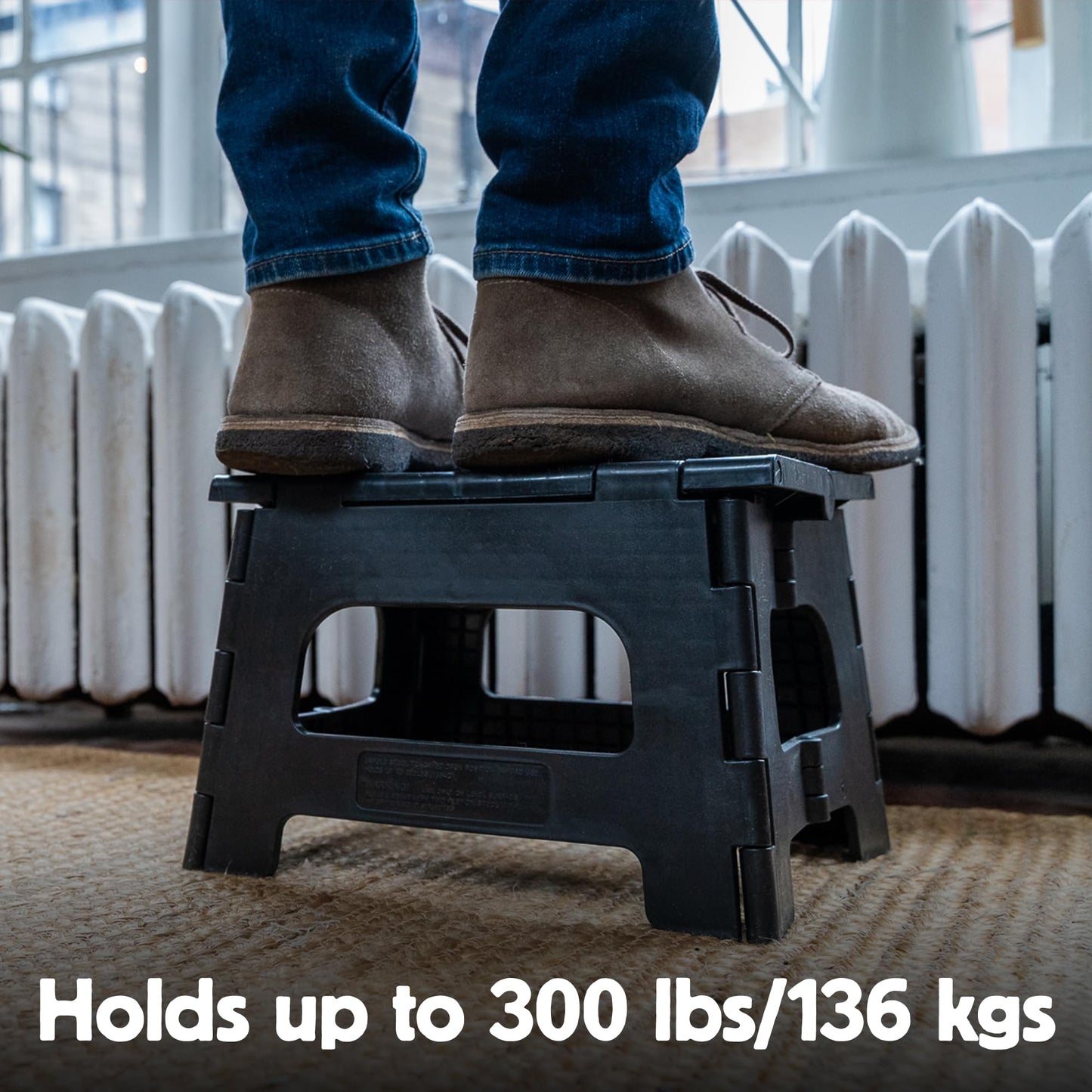 Kikkerland Rhino Foldable Step Stool – Holds Adults up to 300 Lbs, Best for Kitchen & Bathroom – Collapsible, Portable, Lightweight Stepping Stool with Sturdy, Non-Slip Design – Green, 8”