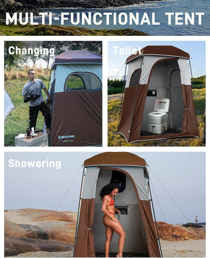 KingCamp Oversize Space Privacy Camping Outdoor Shower Enclosure Portable Shower Tent for Camping 1 Room Brown Changing Tent Dressing Room