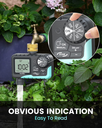 RAINPOINT Sprinkler Timer 2 Outlet, Water Timer for Garden Hose, Drip Irrigation Timer for Yard Outdoor Watering, Rain Delay/Manual/Automatic System Controller Brass Inlet, V2