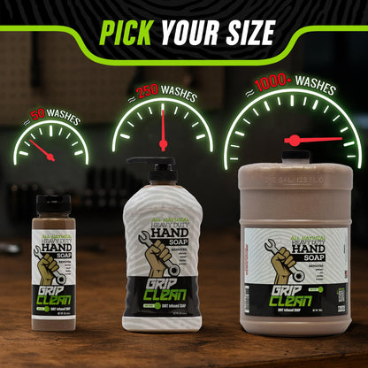 Grip Clean - Hand Cleaner for Mechanics – Heavy-Duty Mechanic Soap, Liquid Hand Soap with Natural Pumice & Clay to Absorb Tough Grease, Oil & Dirt – Moisturizing Coconut Oil, Lime Scent (8oz)