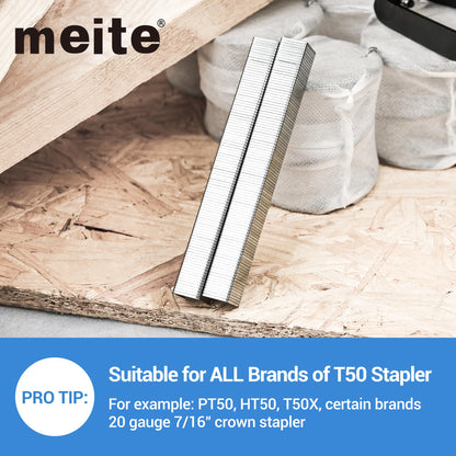 meite Staples for Staple Gun, 3/8 Inch Length Heavy Duty T50 Staples, Galvanized, 20 Gauge 3/8 Inch Crown, Compatible with T50 Staple Gun, Ideal for Upholstery, Construction, Furniture (1,512 Counts)