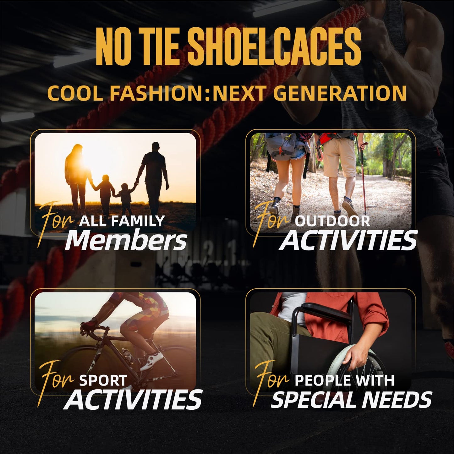 No Tie Shoelaces - Tieless Elastic Shoe Laces - Strong Lock Shoelaces for Sneakers - One Size Fits All for Adults and Kids(Black)