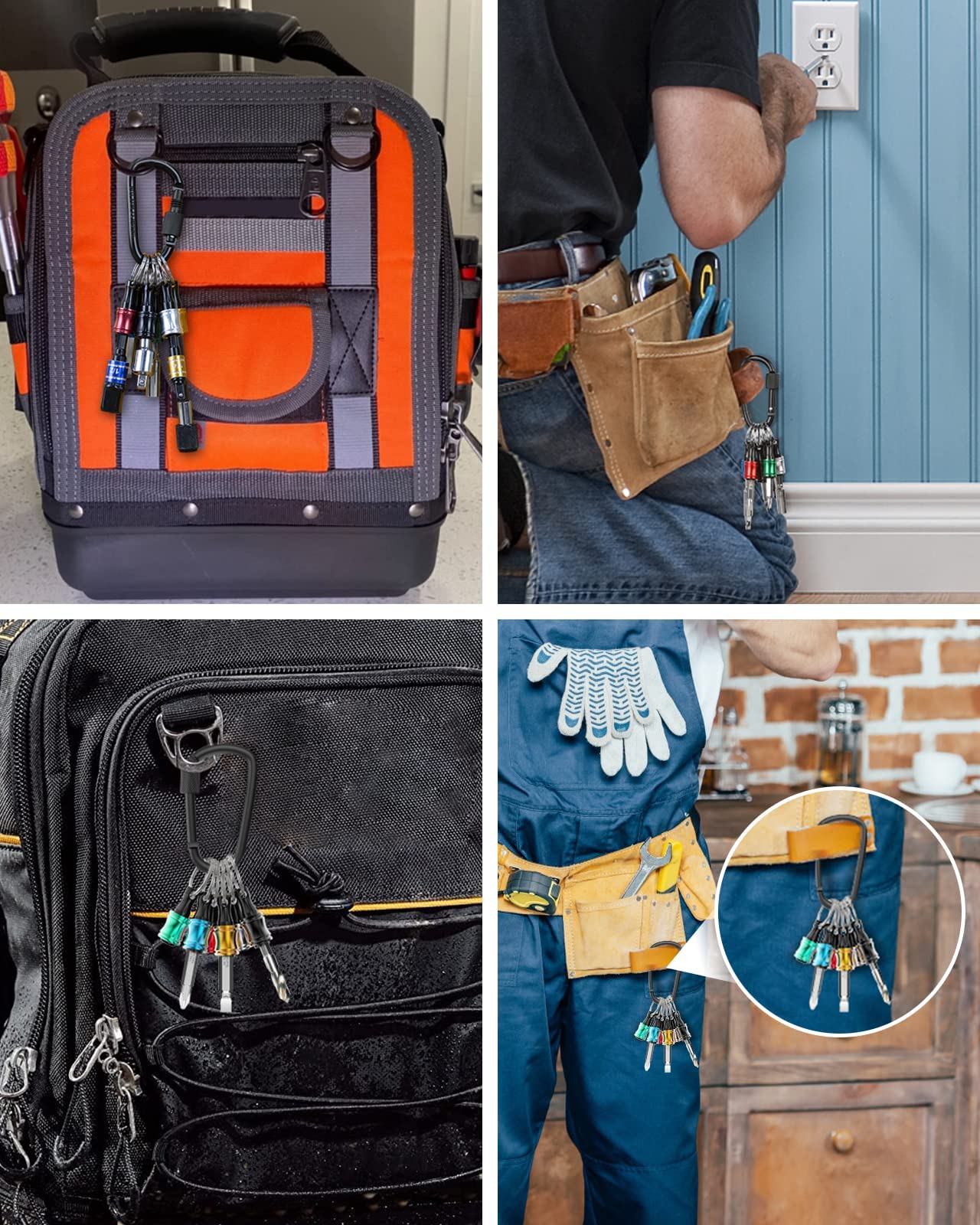 Katerk 12pc Portable Bit holder Key chain, 1/4 inch Hex Shank Screwdriver Bit Clip for Impact Driver Drill Bit Extension Nut Driver W/Black Carabiner, Quick Release Lightweight Drill Screw Adapter