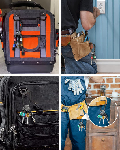 Katerk 12pc Portable Bit holder Key chain, 1/4 inch Hex Shank Screwdriver Bit Clip for Impact Driver Drill Bit Extension Nut Driver W/Black Carabiner, Quick Release Lightweight Drill Screw Adapter