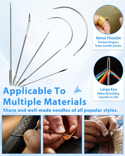 PLANTIONAL Upholstery Repair Sewing Kit: 47 Pieces Heavy Duty Sewing Kit with Sewing Awl, Seam Ripper, Leather Hand Sewing Stitching Needles, Sewing Thread for Car, Sofa, Backpack, Shoe, Craft DIY