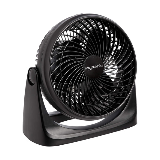 Amazon Basics Air Circulator Fan, Desk Fan for Bedroom, Home and Office, With 90-Degree Tilt Head, 3 Speed Settings, Lightweight (3 LBS), 35 Watts, Black, 11.1"W x 6.3"D x 10.9"H