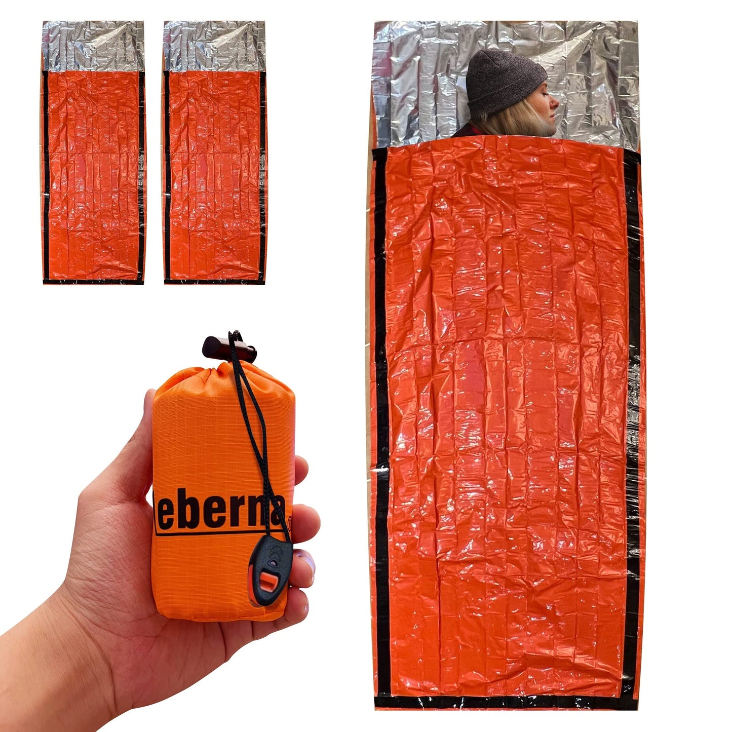 Portable Emergency Blanket & Bivvy Sack Thermal Sleeping Bag - 2 Pack