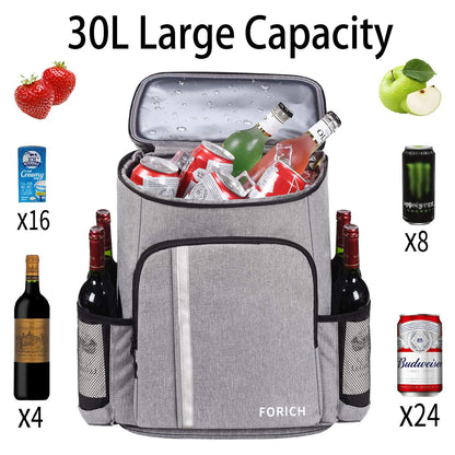 FORICH Backpack Cooler Leakproof Insulated Waterproof Backpack Cooler Bag, Lightweight Soft Beach Cooler Backpack for Men Women to Work Picnics Camping Hiking, 30 Cans(Grey)
