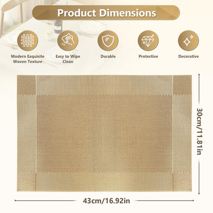 Placemats Set of 6, Place Mats for Kitchen Dining Table, Heat-Resistant Anti-Skid Stain Washable PVC Table Mats, Easy to Cleaning Woven Vinyl Dinner Mats