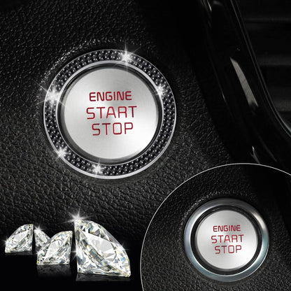 LivTee 2 PCS Crystal Double Rhinestone Car Engine Start Stop Decoration Ring, Bling Car Interior Accessories for Women, Push to Start Button Cover Sticker, Automotive Decals, Black