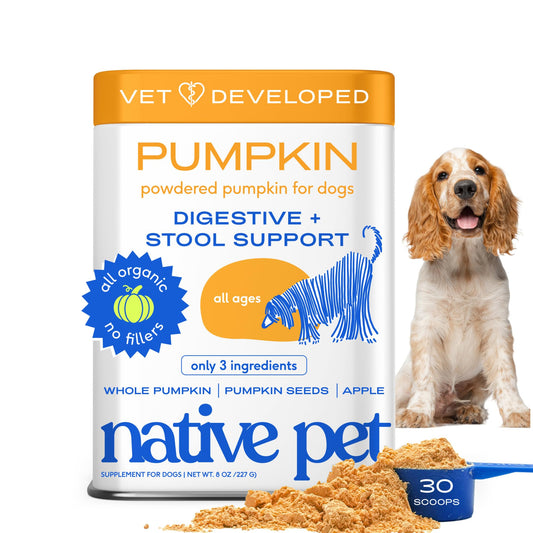 Native Pet Pumpkin for Dogs - Organic Powder Pumpkin Puree Dog Food Toppers -Rich in Fiber Supplement Powder Helps with Digestion, Nutrient Absorption, Diarrhea, Constipation & Upset Stomach-30 Scoops