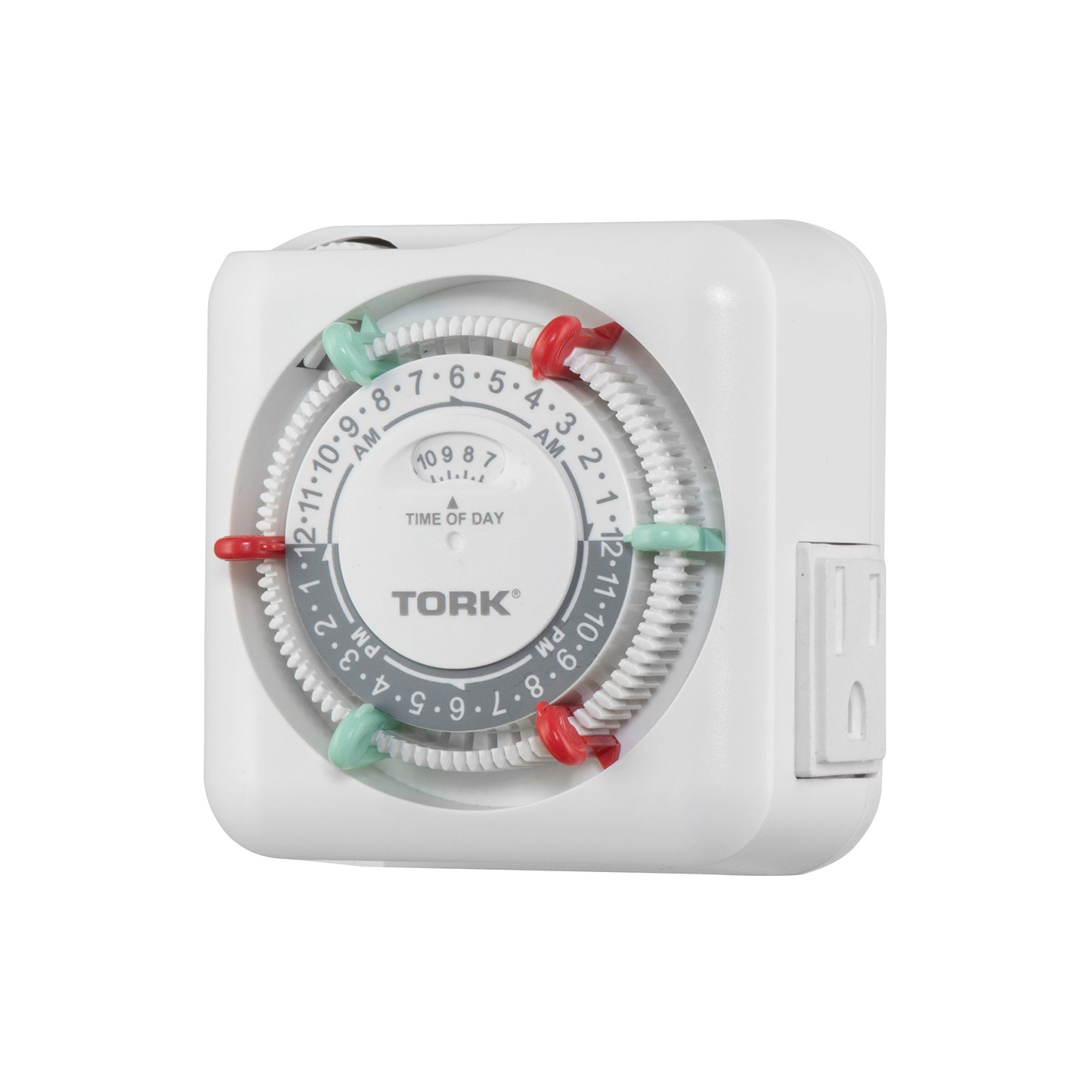 NSi Industries TORK RTN312 Indoor 15-Amp Plug-in Heavy Duty Mechanical Appliance Timer 24-Hour Programming – GREEN & RED Trippers TWO Receptacles White
