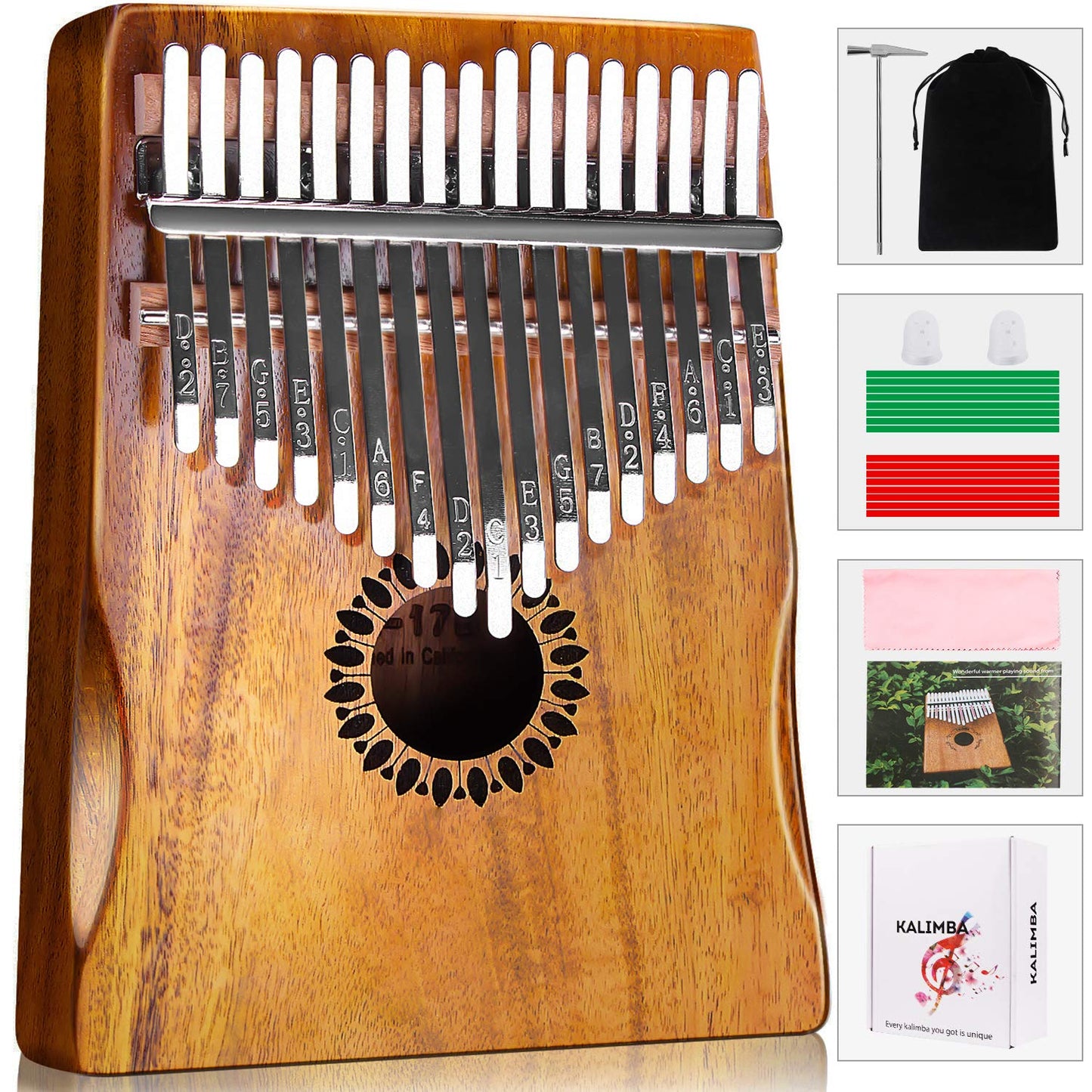 Newlam Kalimba Thumb Piano 17 Keys, Portable Mbira Finger Piano Gifts for Kids and Adults Beginners Wood