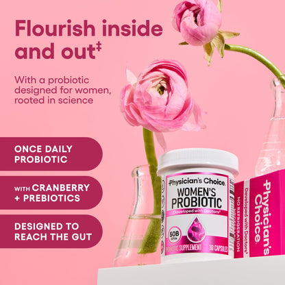 Physician's CHOICE Probiotics for Women - PH Balance, Digestive, UT, & Feminine Health - 50 Billion CFU - 6 Unique Strains for Her - Organic Prebiotics, Cranberry Extract+ - Women Probiotic - 30 CT
