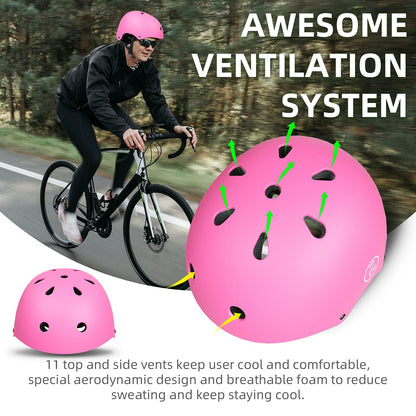 67i Bike Helmet for Adults & Kids 8-14 - Adjustable L (22.83”-23.82”) Lightweight Ventilated Cycling Helmets with 11 Vents (Pink)