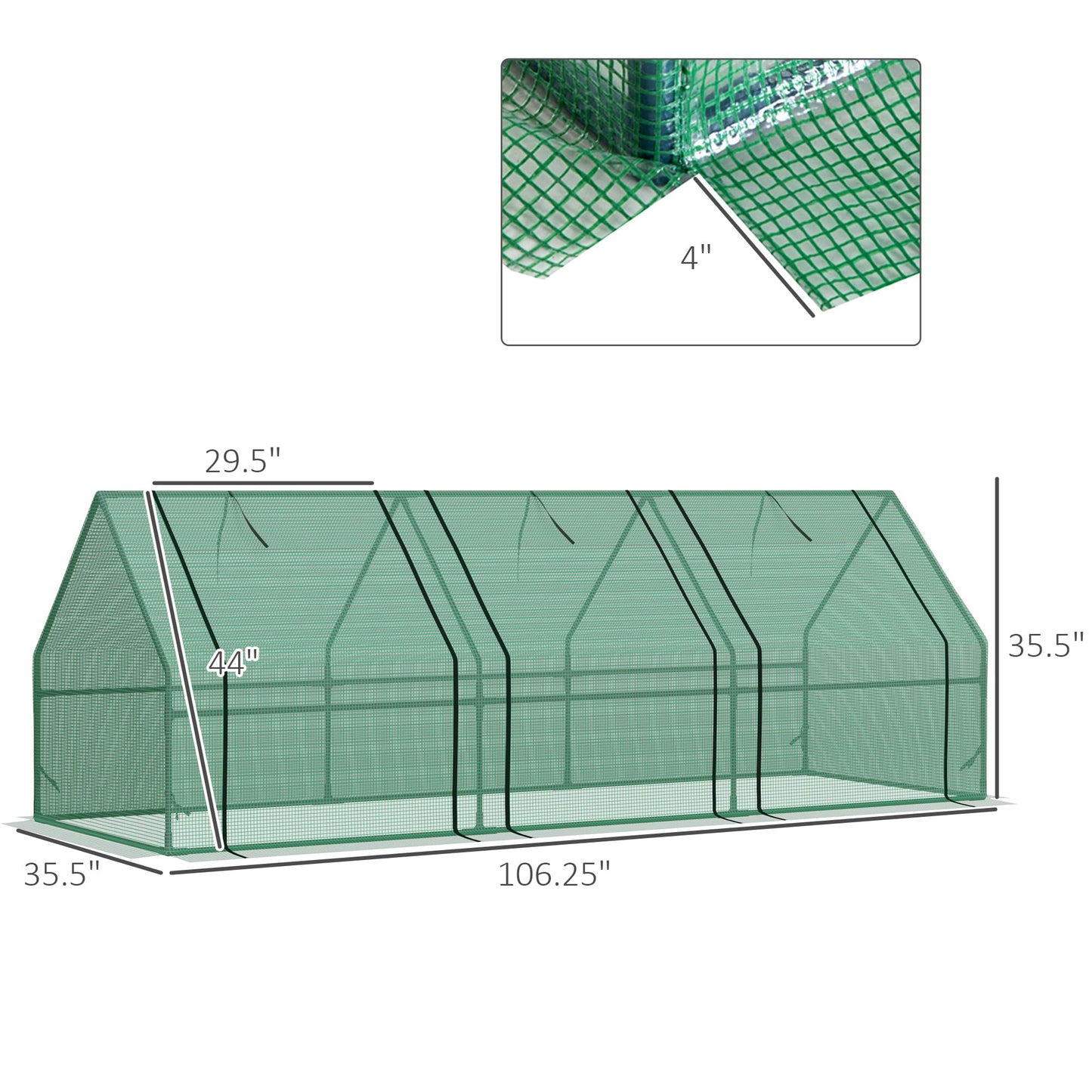 Outsunny 9' x 3' x 3' Mini Greenhouse with Zippered Doors & Roll-up Windows, Portable Plant Hot House with Durable PE Cover, Water Resistant, UV Protected for Outdoor Flowers, Vegetables, Green
