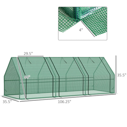 Outsunny 9' x 3' x 3' Mini Greenhouse with Zippered Doors & Roll-up Windows, Portable Plant Hot House with Durable PE Cover, Water Resistant, UV Protected for Outdoor Flowers, Vegetables, Green