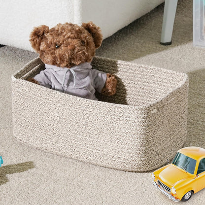 Maxuni 3-Pack Small Storage Baskets for Organizing | Woven Shelf Toy Basket | Rope Baskets for Gifts Empty | Closet Organizer Bins with Handles | Cube Decorative Box | 11.8×7.8×5.1” | Mixed brown