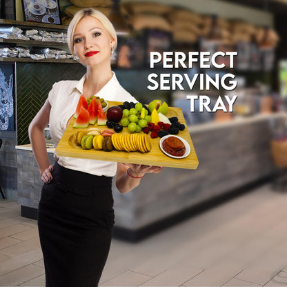 PandPal Bamboo Cheese Board with Knife, Bowl, Fork Set, Wood Charcuterie Platter & Food Serving Tray for Wine Glasses, Misoph Collection