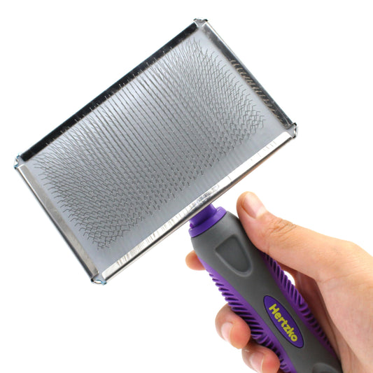 Hertzko Flexible Slicker Brush for Dogs and Cats - Removes Loose Hair, Tangles, and Knots, Flexible Head Contours on Your Pet’s Skin -Large Size Combs for Grooming Matting - Single Sided Brush