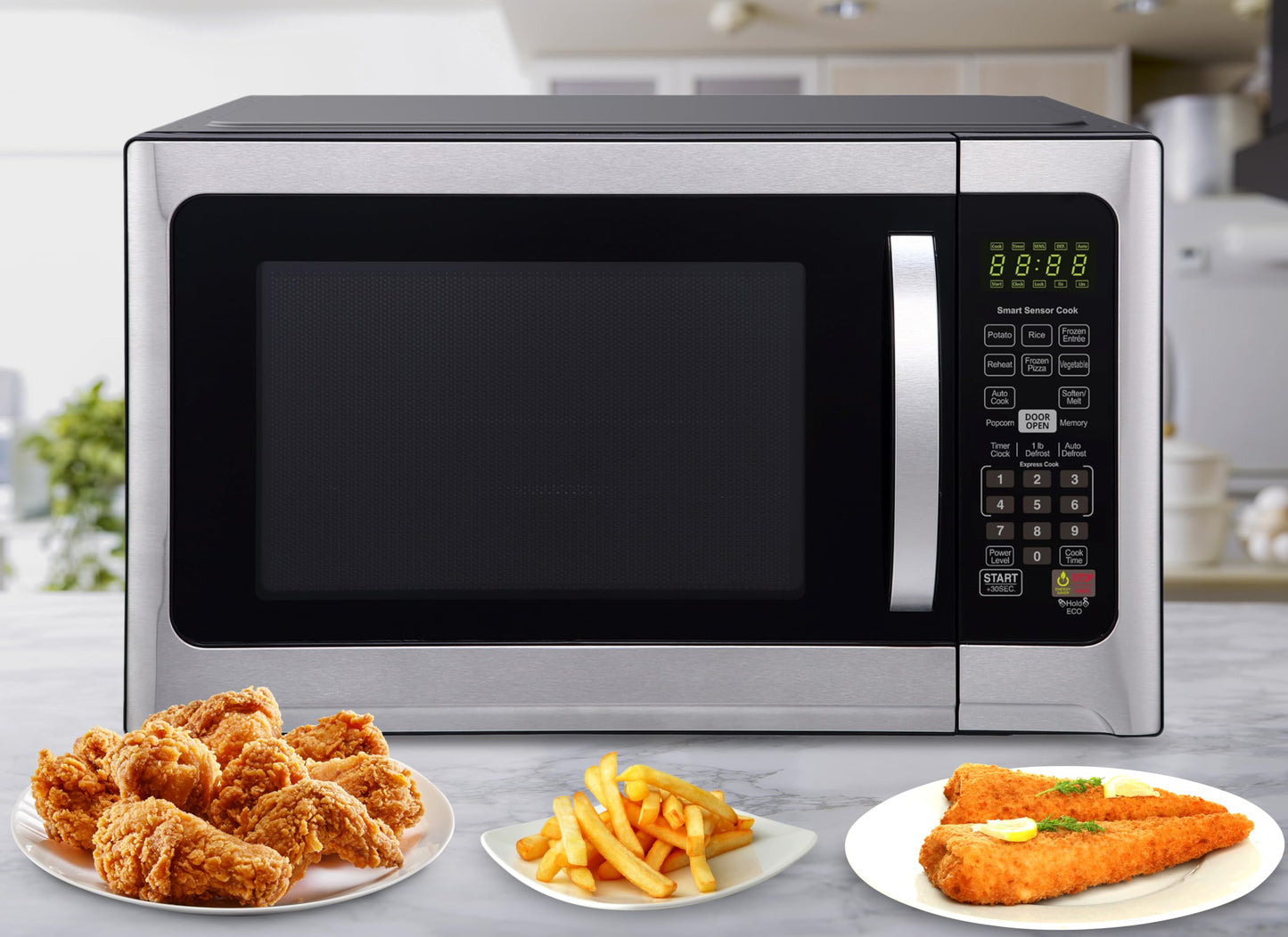 Farberware Countertop 1000 Watts 1.2 cu ft-Smart Sensor Microwave Oven with LED Lighting and Child Lock-Perfect for Apartments and Dorms-Easy Clean Black Interior, Stainless Steel