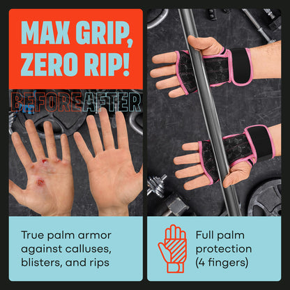 MAVA Open Gym Gloves for Women & Men | Padded Weight Lifting with Wrist Support for Comfort, Protection | Strong-Grip Fingerless Workout | Multi-Use, Anti-Sweat Gym Accessories (Pink S)