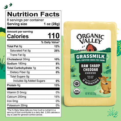 Organic Valley Grassmilk Raw Sharp Cheddar Cheese Block, 8 Oz