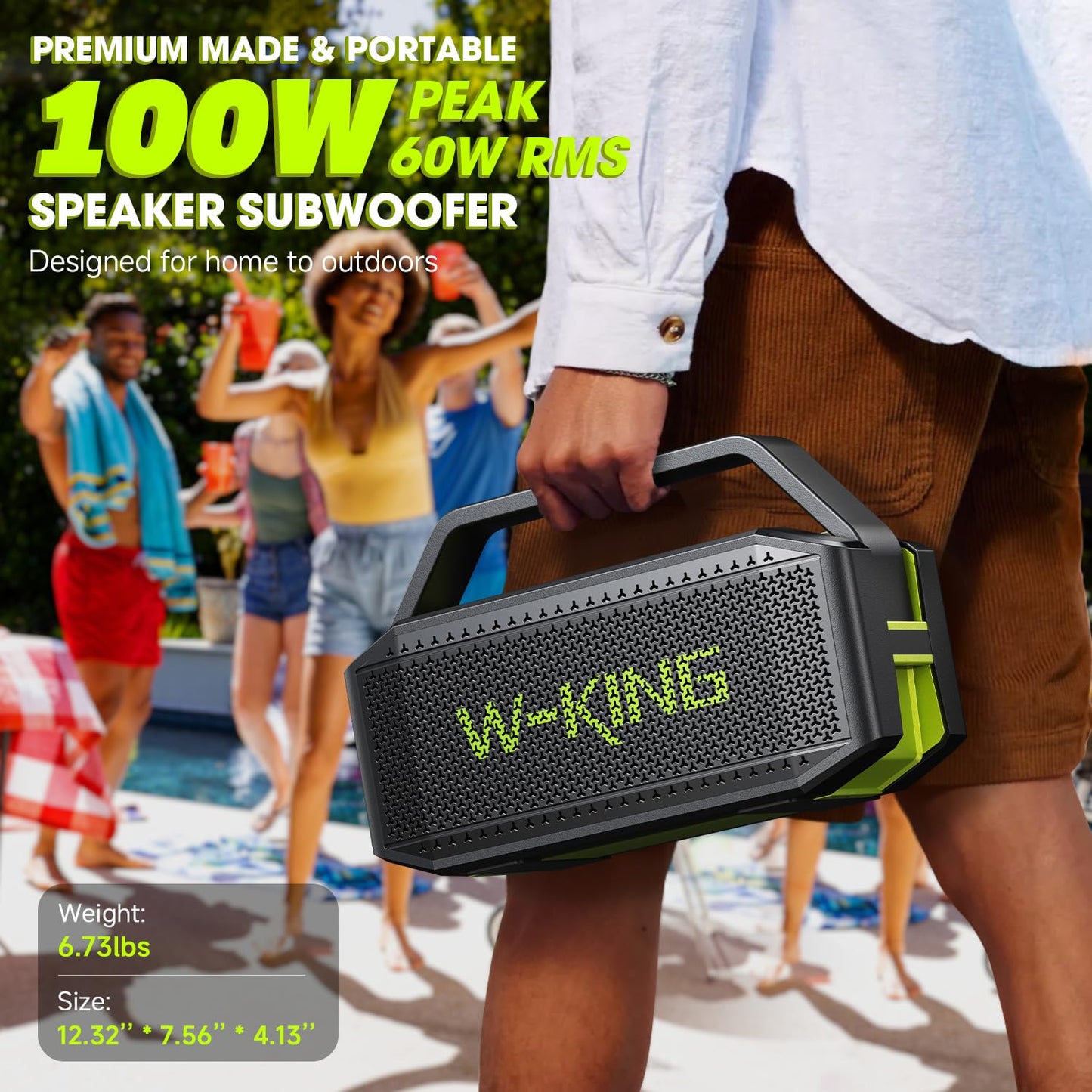 W-KING Portable Loud Bluetooth Speaker Wireless, 100W Max IPX6 Waterproof Outdoor Speaker Subwoofer, 60W Exlarge Passive Radiator- All-Round Rich Bass/40H/EQ/PowerBank/TF/AUX, Party Big Large Boombox