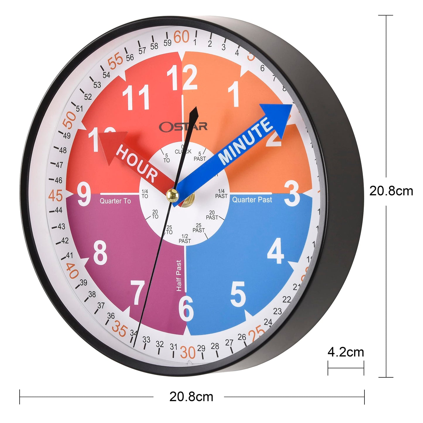 OSTAR Telling Time Teaching Wall Clock, Analog Silent Learning Clock for Kids Room Decor Battery Operated